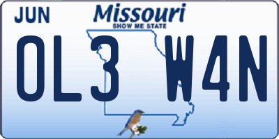 MO license plate OL3W4N