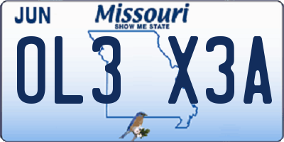 MO license plate OL3X3A
