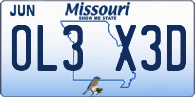 MO license plate OL3X3D