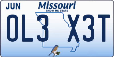 MO license plate OL3X3T