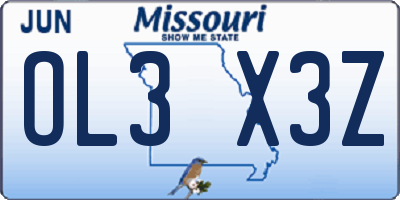 MO license plate OL3X3Z
