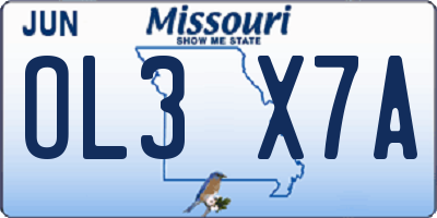MO license plate OL3X7A