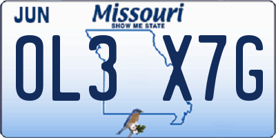 MO license plate OL3X7G