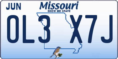 MO license plate OL3X7J