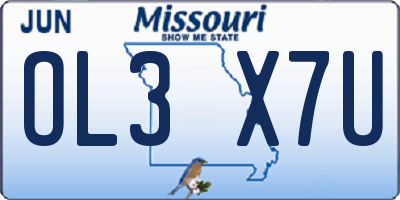 MO license plate OL3X7U