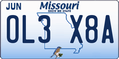 MO license plate OL3X8A