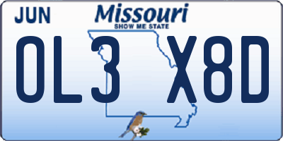 MO license plate OL3X8D