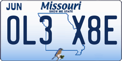 MO license plate OL3X8E