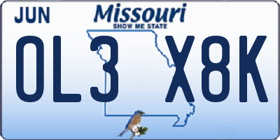 MO license plate OL3X8K