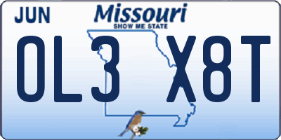 MO license plate OL3X8T