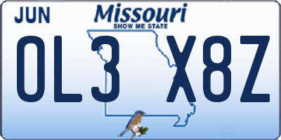 MO license plate OL3X8Z