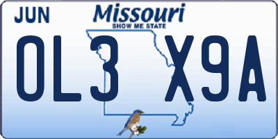 MO license plate OL3X9A