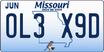 MO license plate OL3X9D