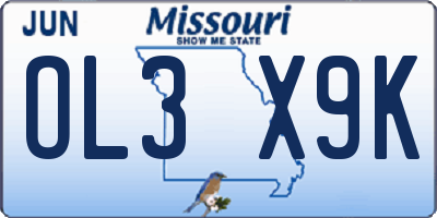 MO license plate OL3X9K