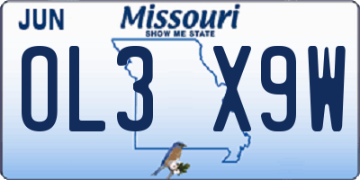 MO license plate OL3X9W