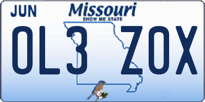 MO license plate OL3Z0X