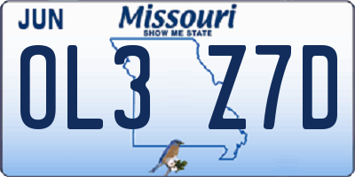 MO license plate OL3Z7D