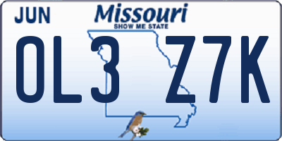 MO license plate OL3Z7K