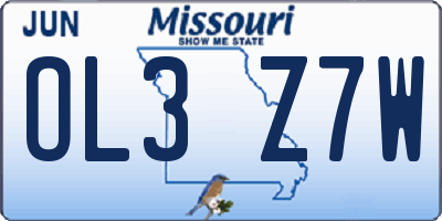 MO license plate OL3Z7W