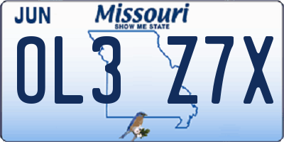 MO license plate OL3Z7X