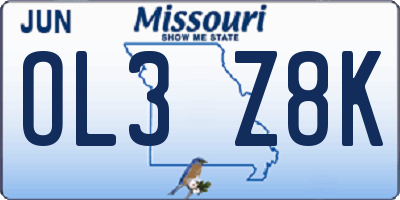 MO license plate OL3Z8K