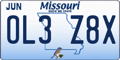 MO license plate OL3Z8X