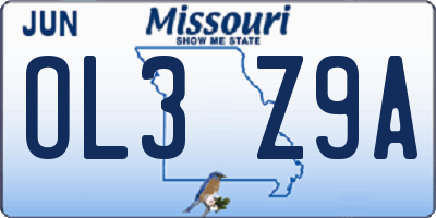 MO license plate OL3Z9A
