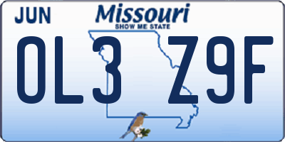 MO license plate OL3Z9F