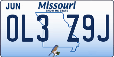 MO license plate OL3Z9J