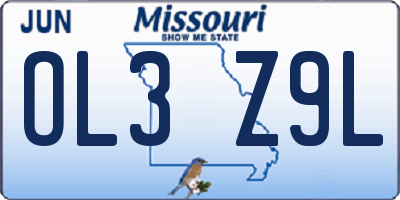 MO license plate OL3Z9L