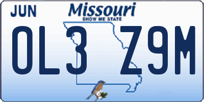 MO license plate OL3Z9M