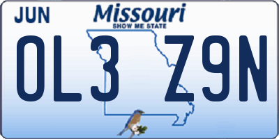 MO license plate OL3Z9N