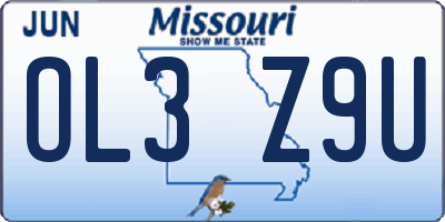 MO license plate OL3Z9U