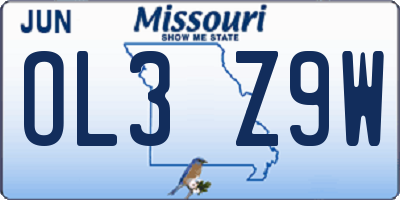 MO license plate OL3Z9W
