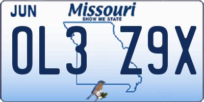 MO license plate OL3Z9X