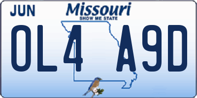 MO license plate OL4A9D