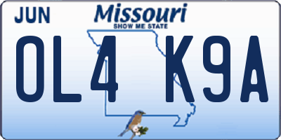MO license plate OL4K9A