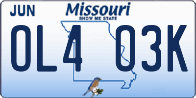 MO license plate OL4O3K