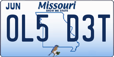 MO license plate OL5D3T
