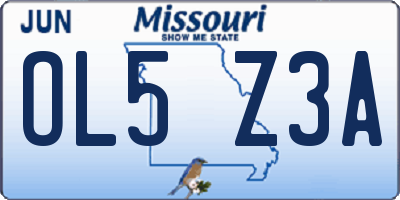 MO license plate OL5Z3A