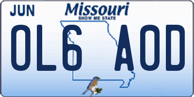 MO license plate OL6A0D