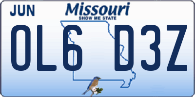 MO license plate OL6D3Z