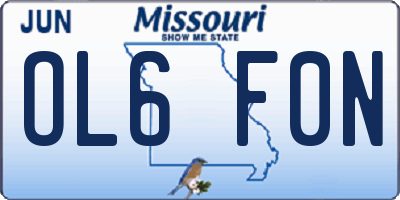 MO license plate OL6F0N