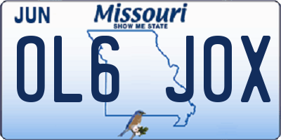 MO license plate OL6J0X