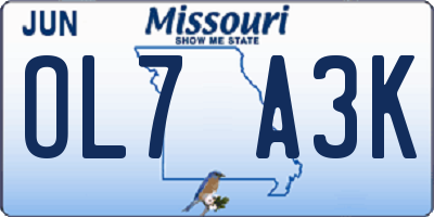 MO license plate OL7A3K