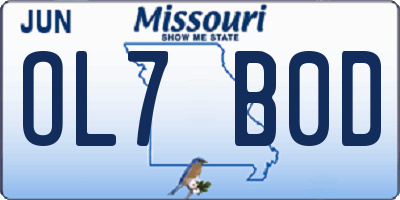 MO license plate OL7B0D