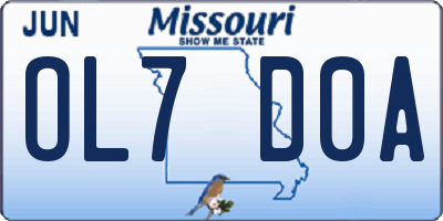 MO license plate OL7D0A