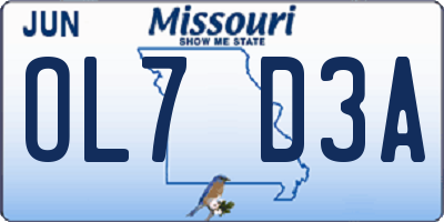 MO license plate OL7D3A