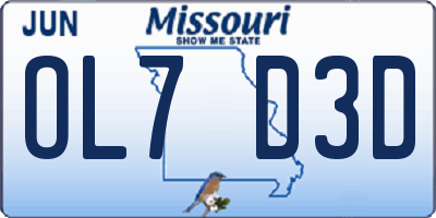 MO license plate OL7D3D