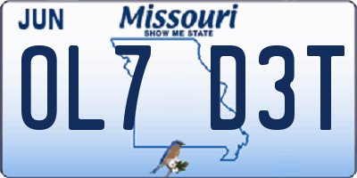 MO license plate OL7D3T